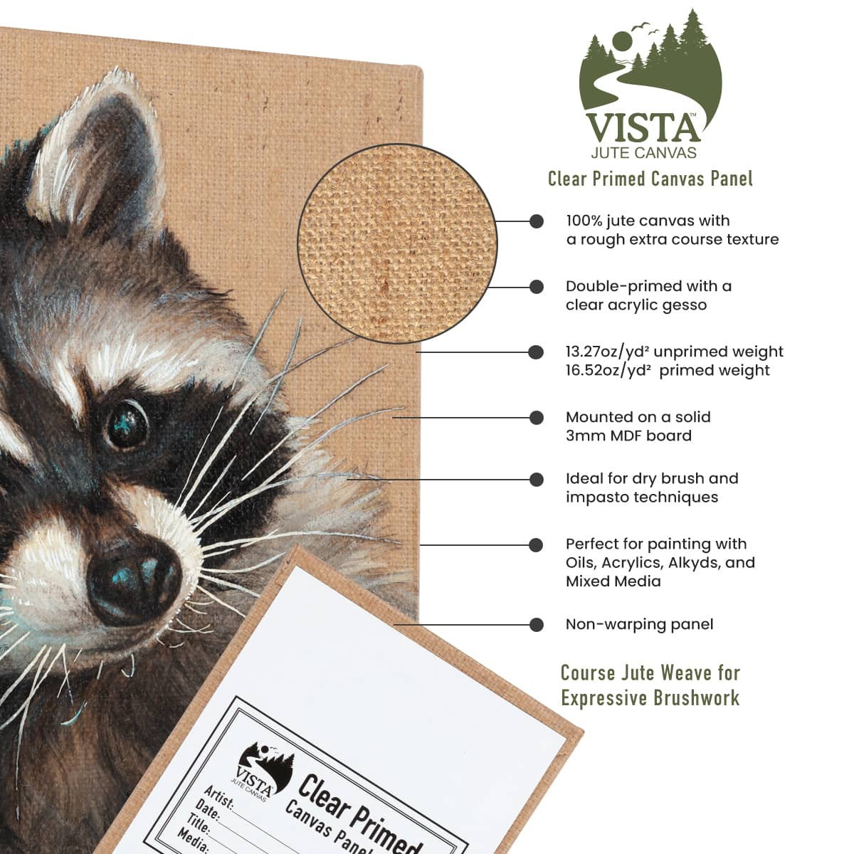 Vista Clear Primed Jute Canvas Panel 8"x10" Pack of 3 - (92714)