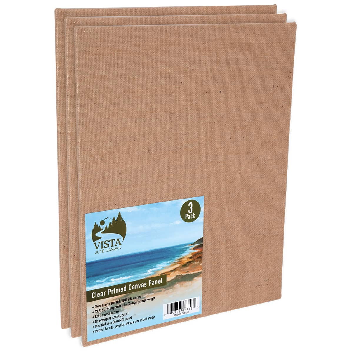 Vista Clear Primed Jute Canvas Panel 11"x14" Pack of 3 - (92716)