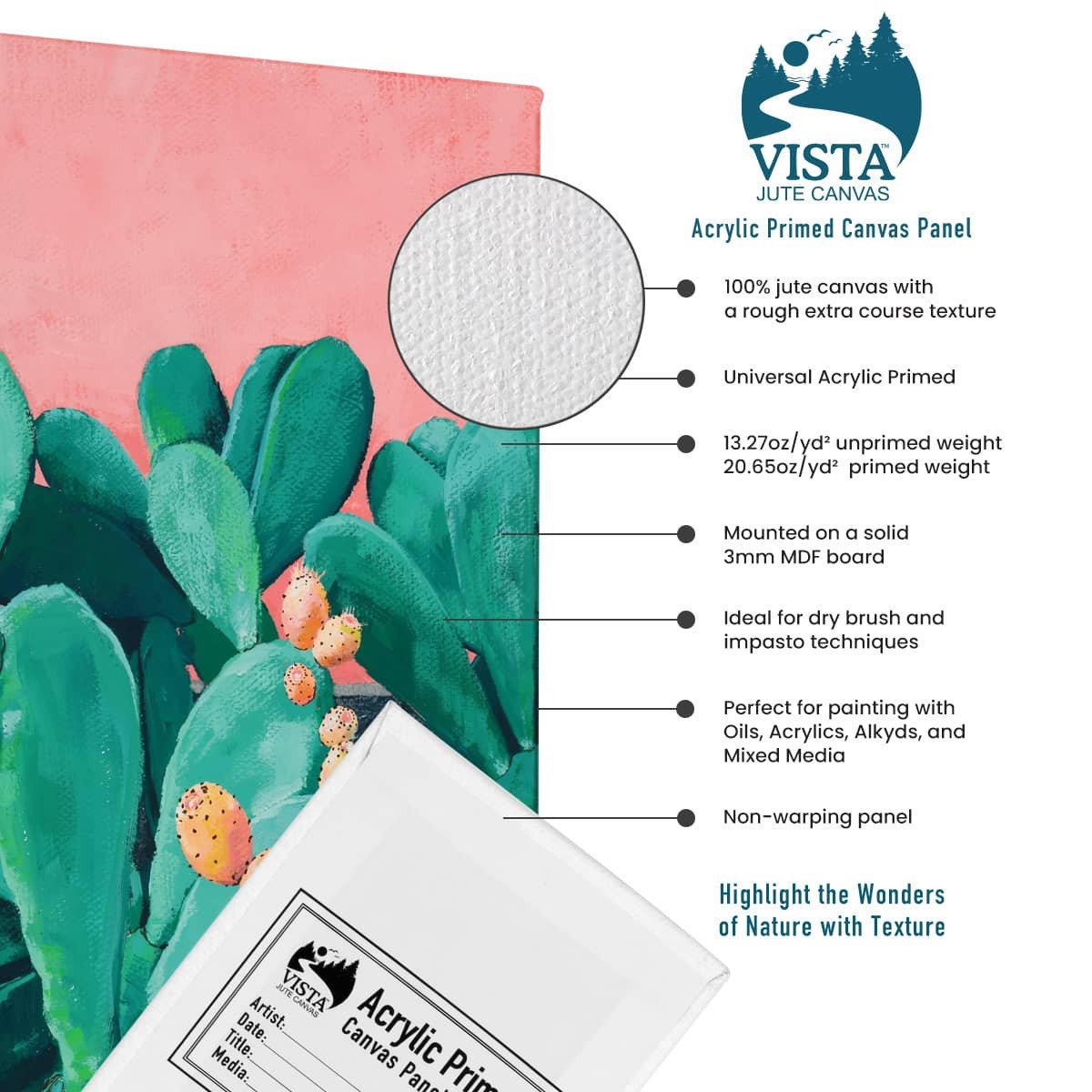 Vista Acrylic Primed Jute Canvas Panel 6"x8" Pack of 3 - (92723)