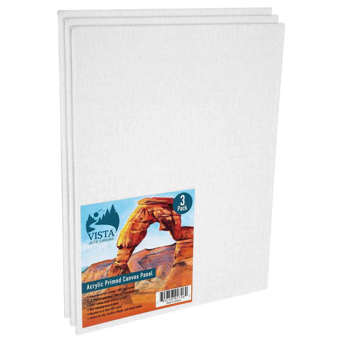 Vista Acrylic Primed Jute Canvas Panel 8"x10" Pack of 3 - (92724)