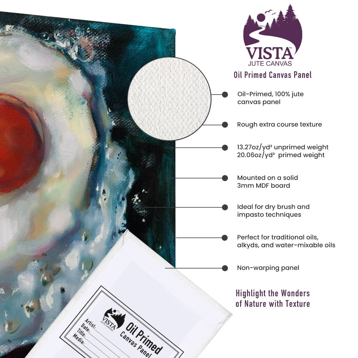 Vista Oil Primed Jute Canvas Panel 6"x8" Pack of 3 - (92718)
