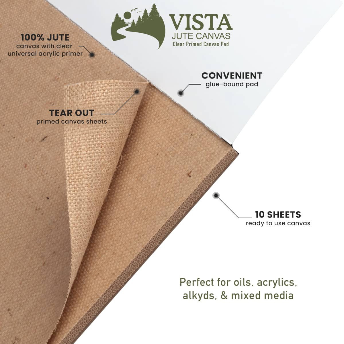 Vista Jute Clear-Primed Canvas Pads and Rolls