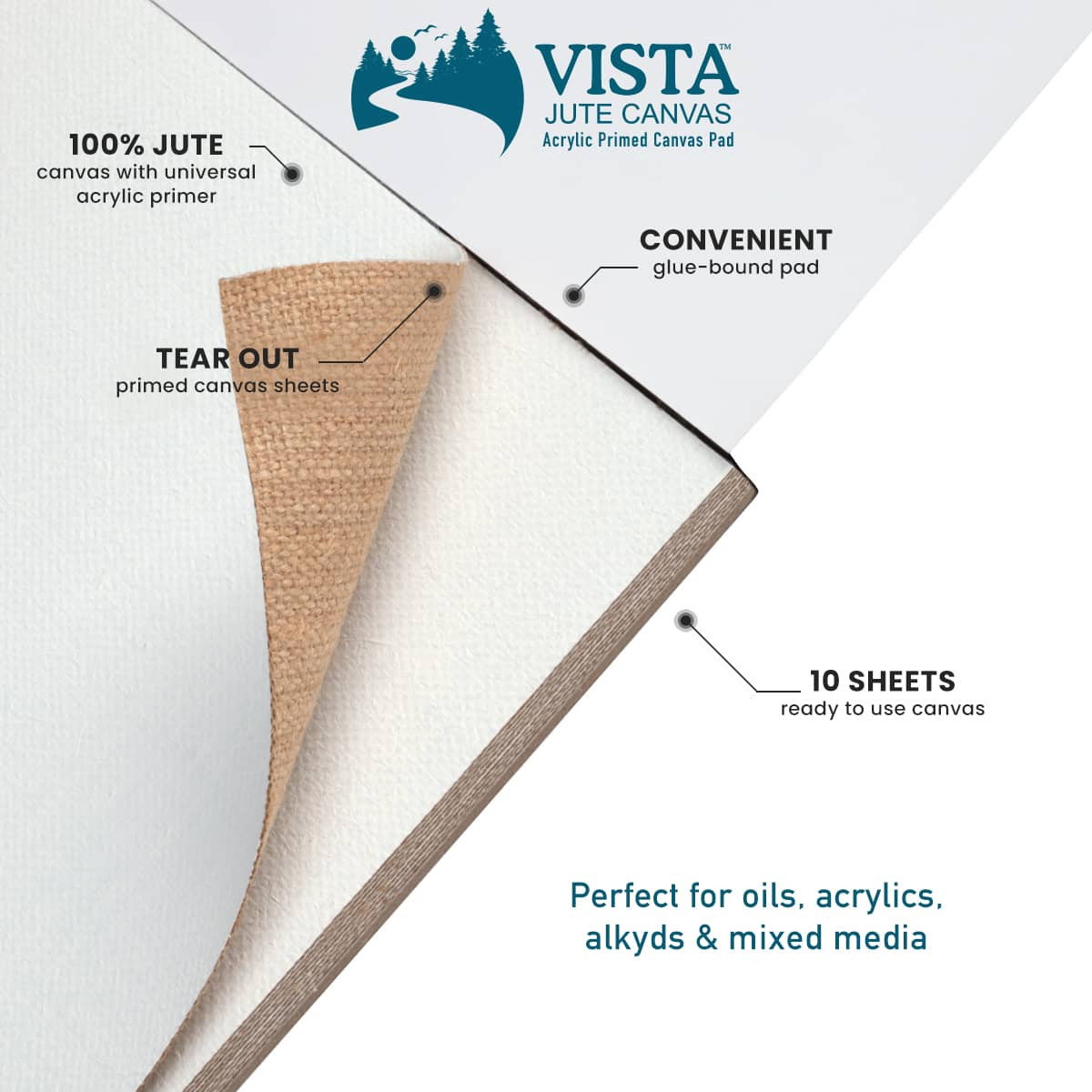 Vista Acrylic Primed Jute Canvas Pad 9"x12" (10 Sheets) - (92711)