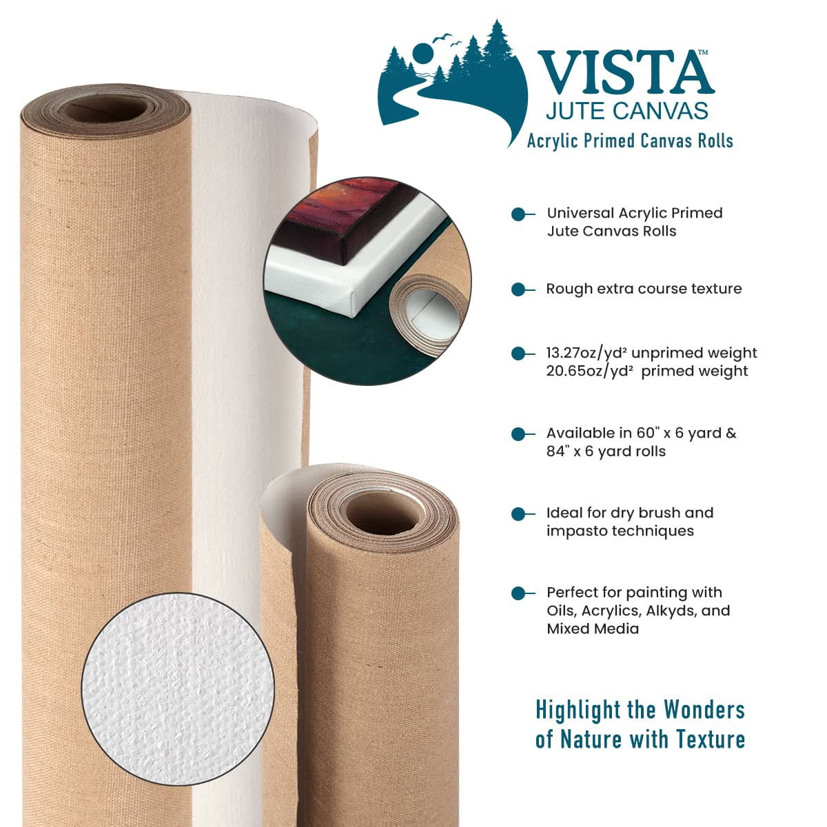 Vista Acrylic Primed Jute Canvas Roll 84"x6yd - (92708) *Oversized Product: Additional fee will apply if delivered