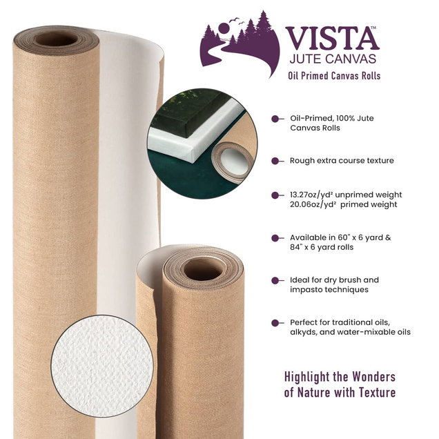 Vista Oil Primed Jute Canvas Roll 60"x6yd - (92705) *Large Product: Additional fee will apply if delivered Vista Oil Primed Jute Canvas Roll 60"x6yd - (92705) *Large Product: Additional fee will apply if delivered