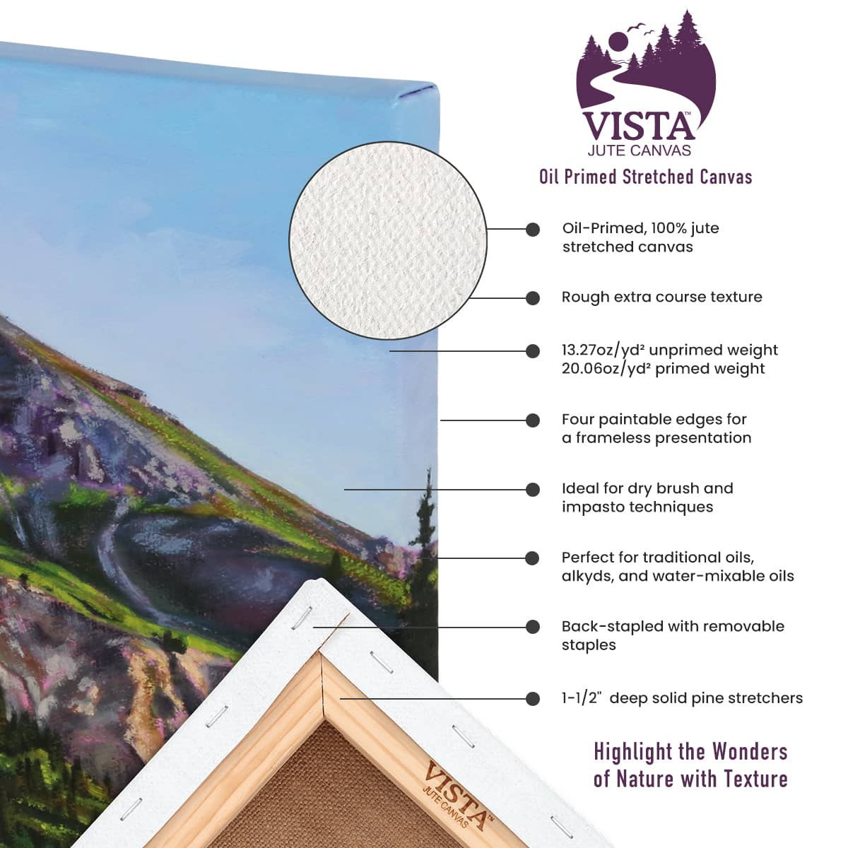 Vista Jute Oil-Primed Stretched Canvas 1-1/2" Deep