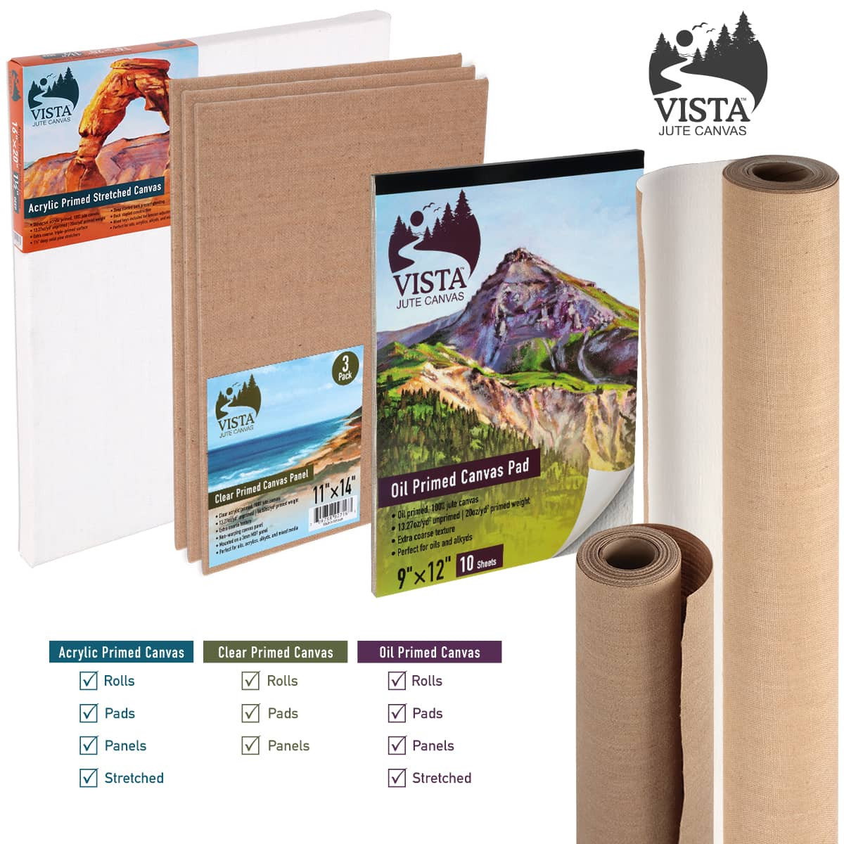 Vista Jute Oil-Primed Stretched Canvas 1-1/2" Deep