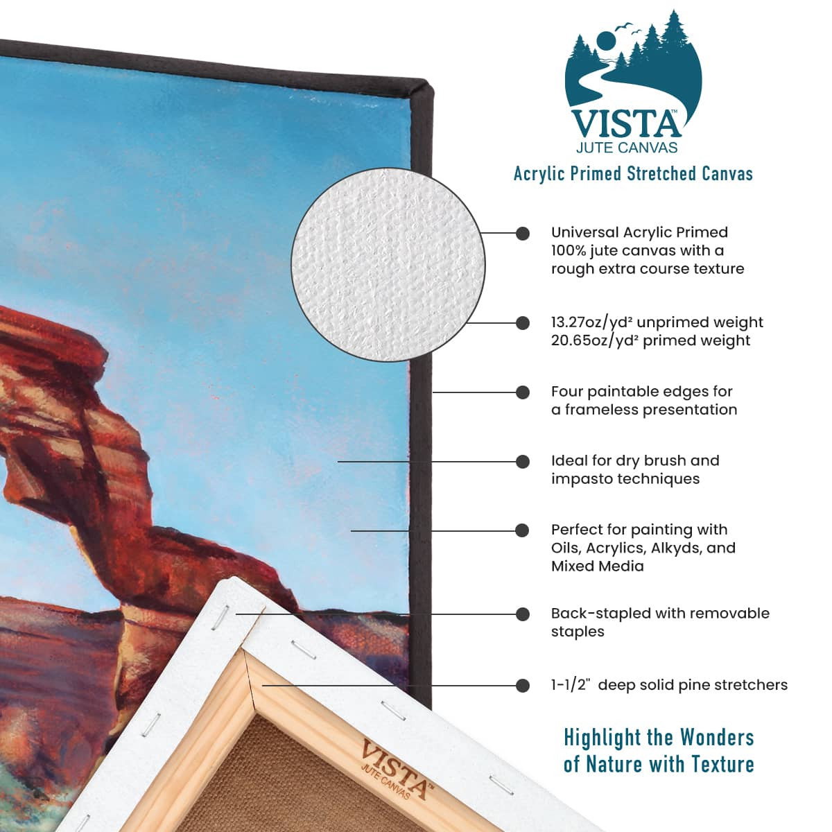 Vista Acrylic Primed Jute 1-1/2 inch Deep 10x20 Canvas - (92695)