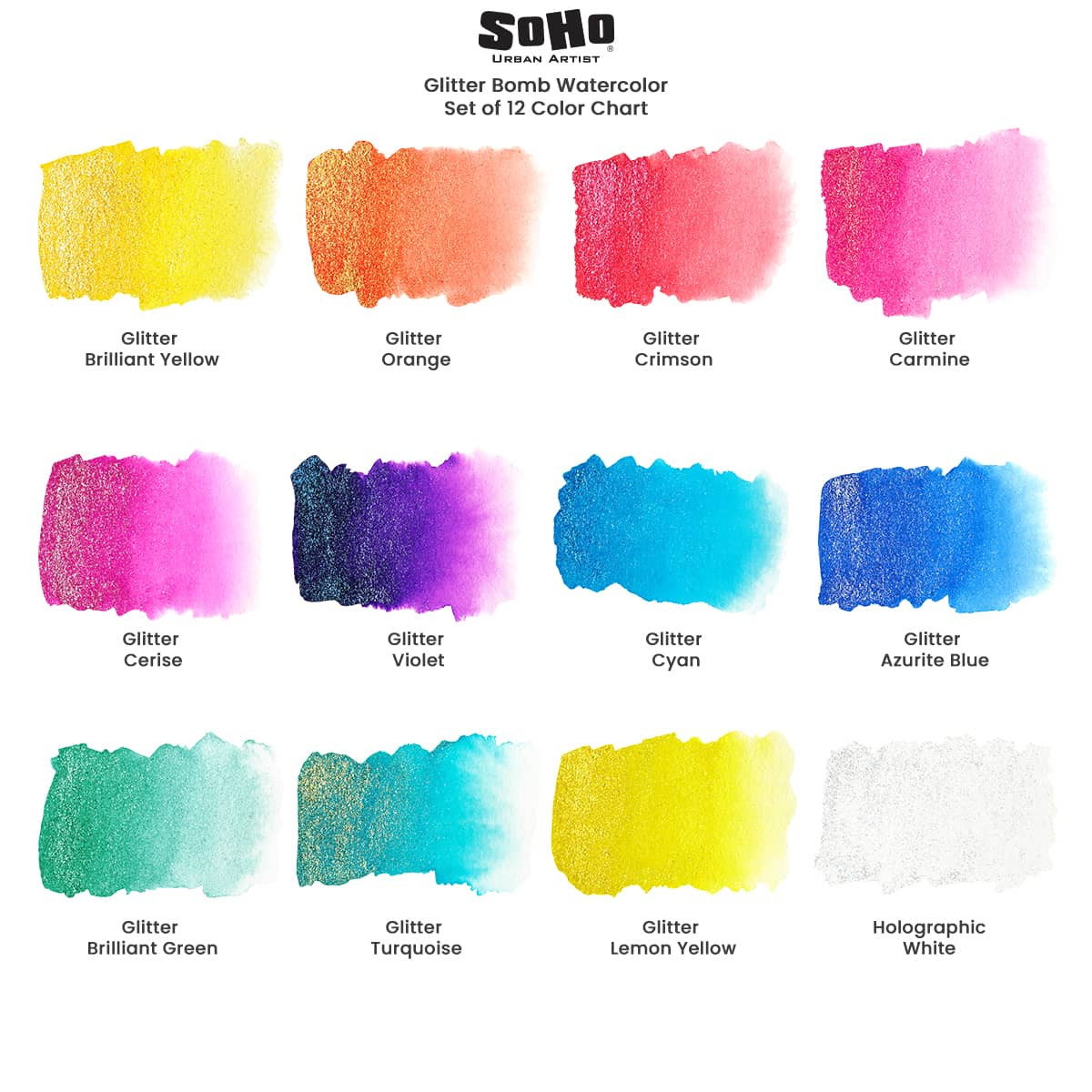 SoHo Watercolor Pan Glitter Bomb Set of 12 - (92485)