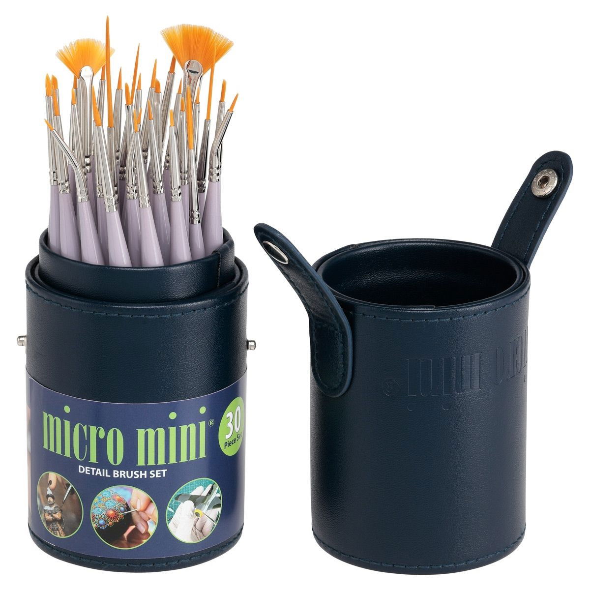 Micro Tini Detail Brush Deluxe Set of 30 With Vegan Leather Case