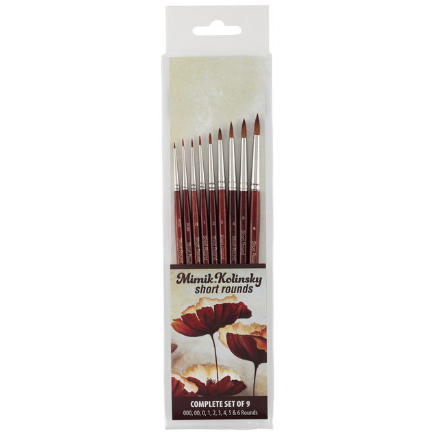 Mimik Synthetic Kolinsky Brush Short Handle Short Round 9 Set Mimik Synthetic Kolinsky Brush Short Handle Short Round 9 Set