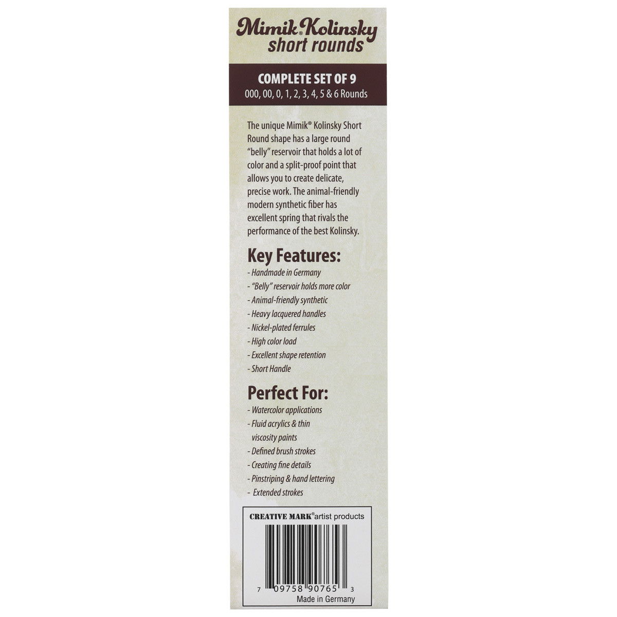 Mimik Synthetic Kolinsky Brush Short Handle Short Round 9 Set