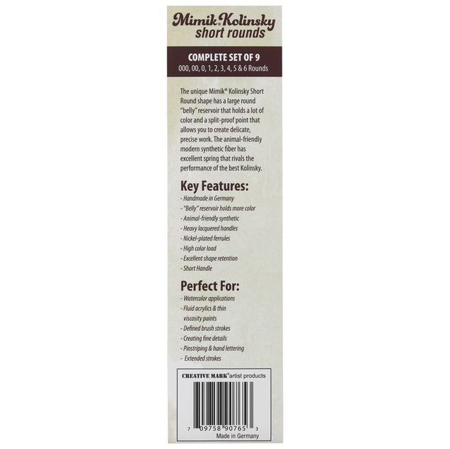 Mimik Synthetic Kolinsky Brush Short Handle Short Round 9 Set Mimik Synthetic Kolinsky Brush Short Handle Short Round 9 Set