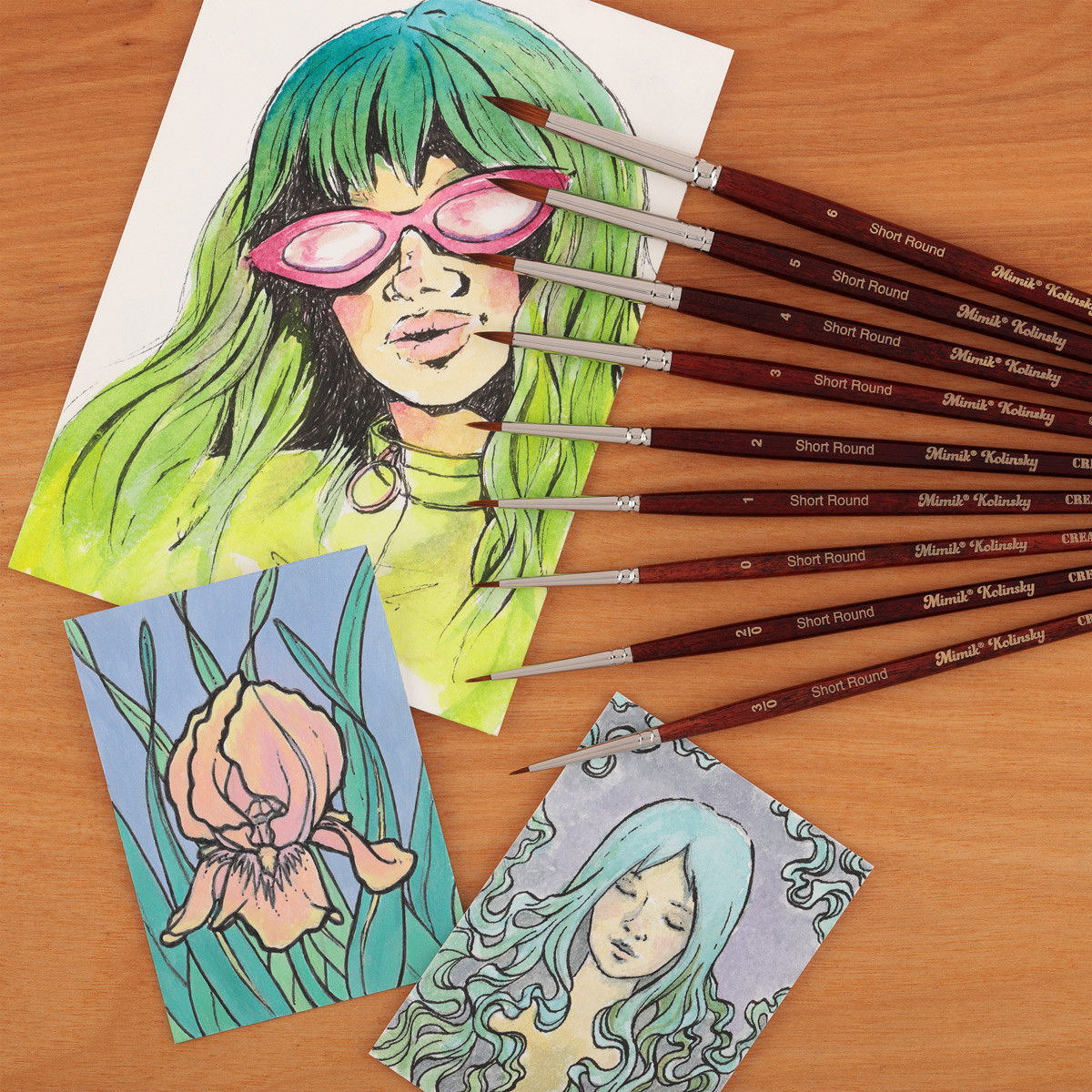 Mimik Synthetic Kolinsky Brush Short Handle Short Round 9 Set