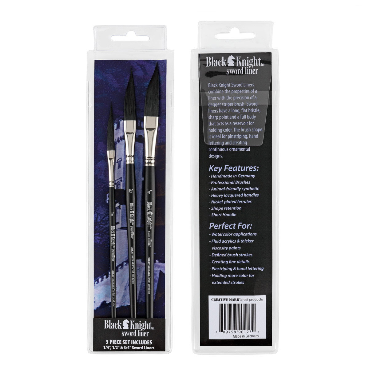 Black Knight Synthetic Short Handle Sword Liner Brushes