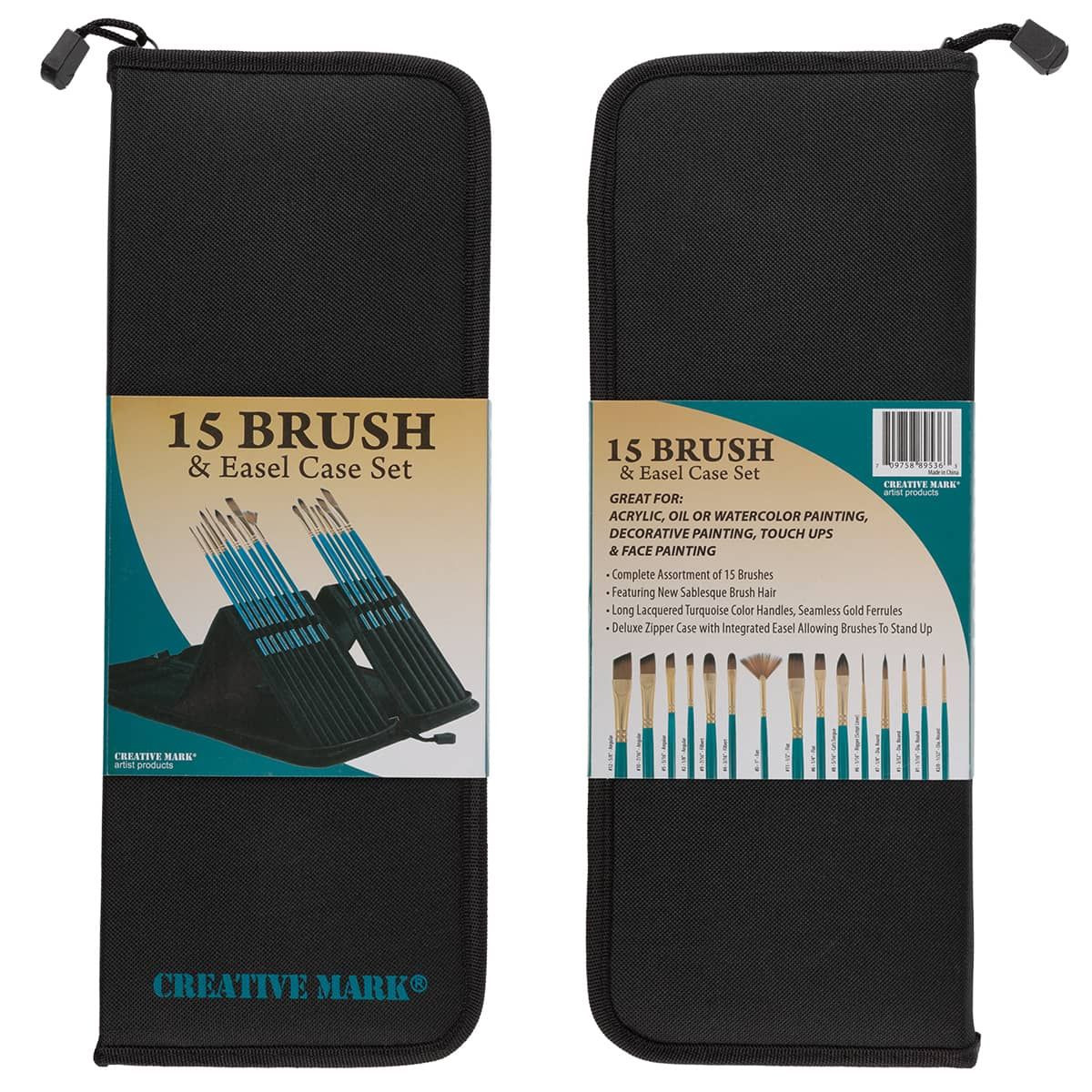 Creative Mark Mixed Use Long Handle Brushes 15 Set With Easel Case - (89536)