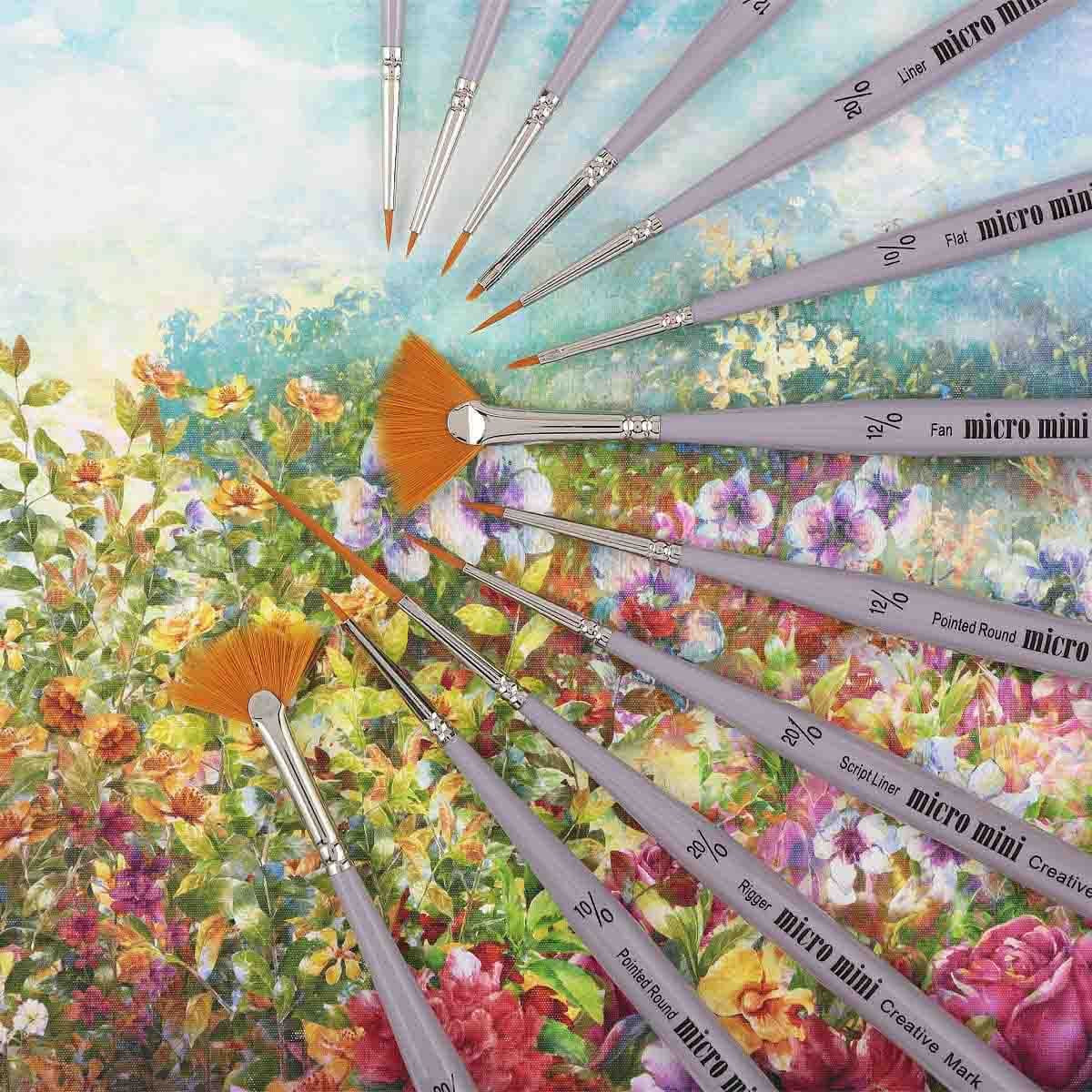 Creative Mark Micro Mini Golden Taklon Detail Brushes 12 Set