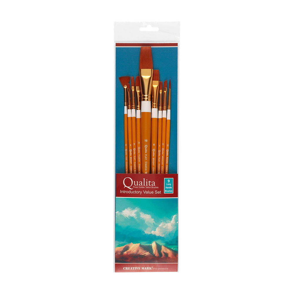 Qualita Golden Taklon Long Handle Brush Sets
