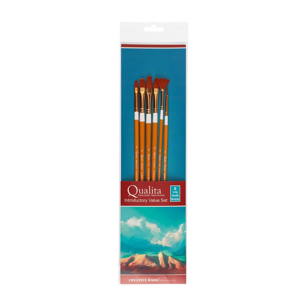 Qualita Golden Taklon Long Handle Brush Sets