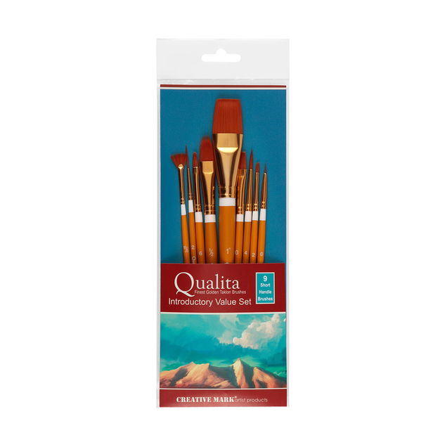 Qualita Golden Taklon Short Handle Brush Sets Qualita Golden Taklon Short Handle Brush Sets