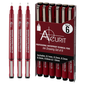 Acurit Waterproof Ink Drawing Technical Pen Set of 6