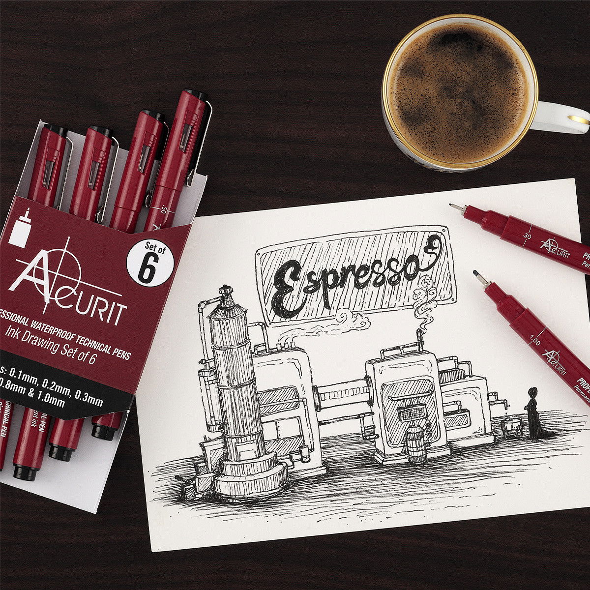 Acurit Waterproof Ink Drawing Technical Pen Set of 6