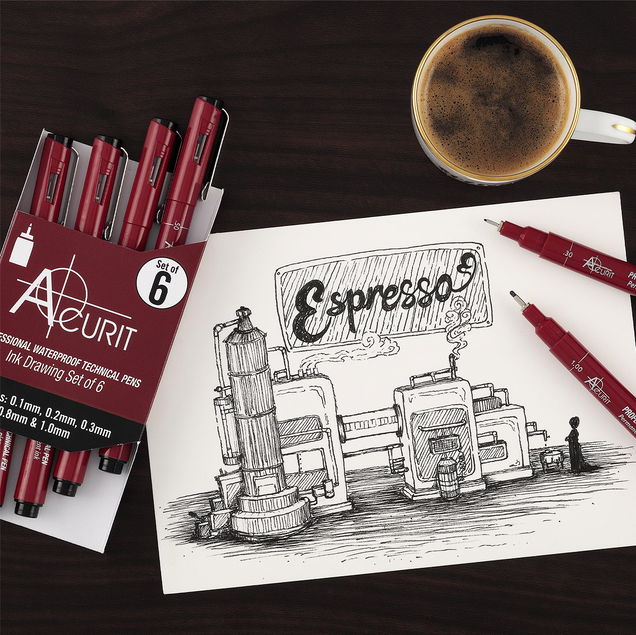 Acurit Waterproof Ink Drawing Technical Pen Set of 6 Acurit Waterproof Ink Drawing Technical Pen Set of 6