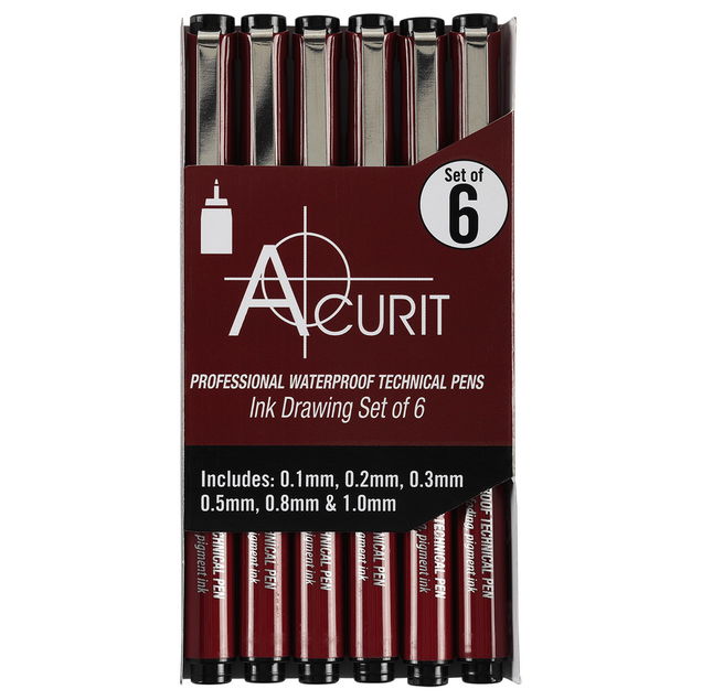 Acurit Waterproof Ink Drawing Technical Pen Set of 6 Acurit Waterproof Ink Drawing Technical Pen Set of 6