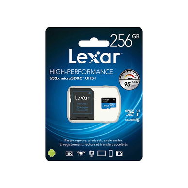 Lexar - 256GB High-Performance 633x UHS-I microSDXC Memory Card with SD Adapter