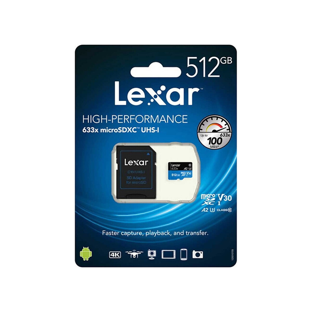 Lexar - 512GB High-Performance 633x UHS-I microSDXC Memory Card with SD Adapter