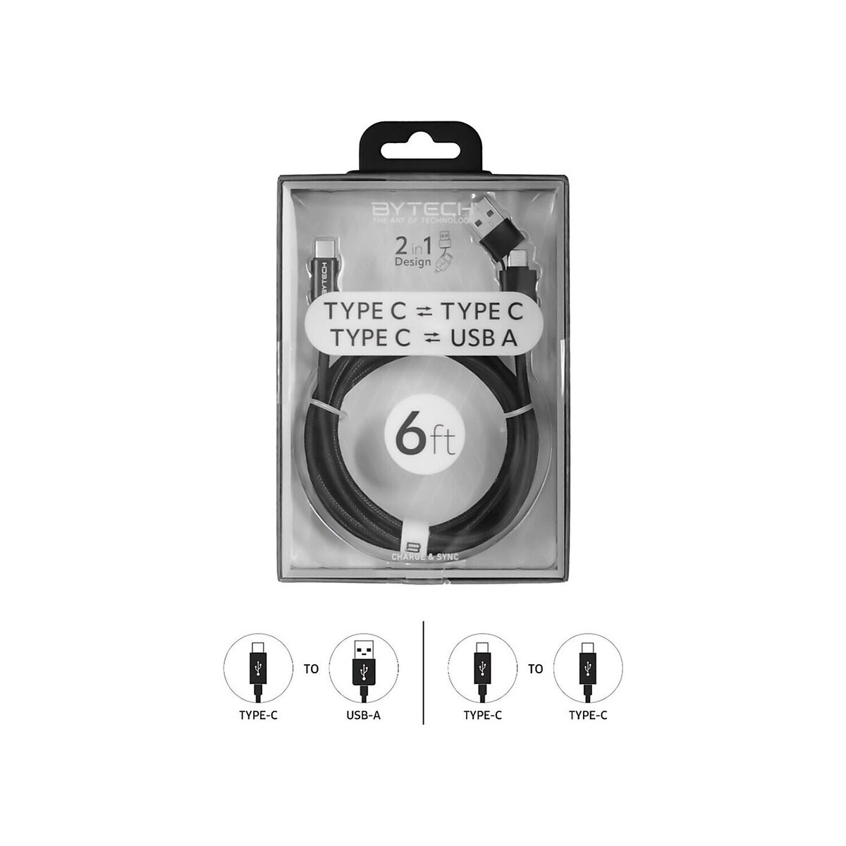 BYTECH - 6ft 2in1 Type-C to Type-C & USB Cable, WHITE