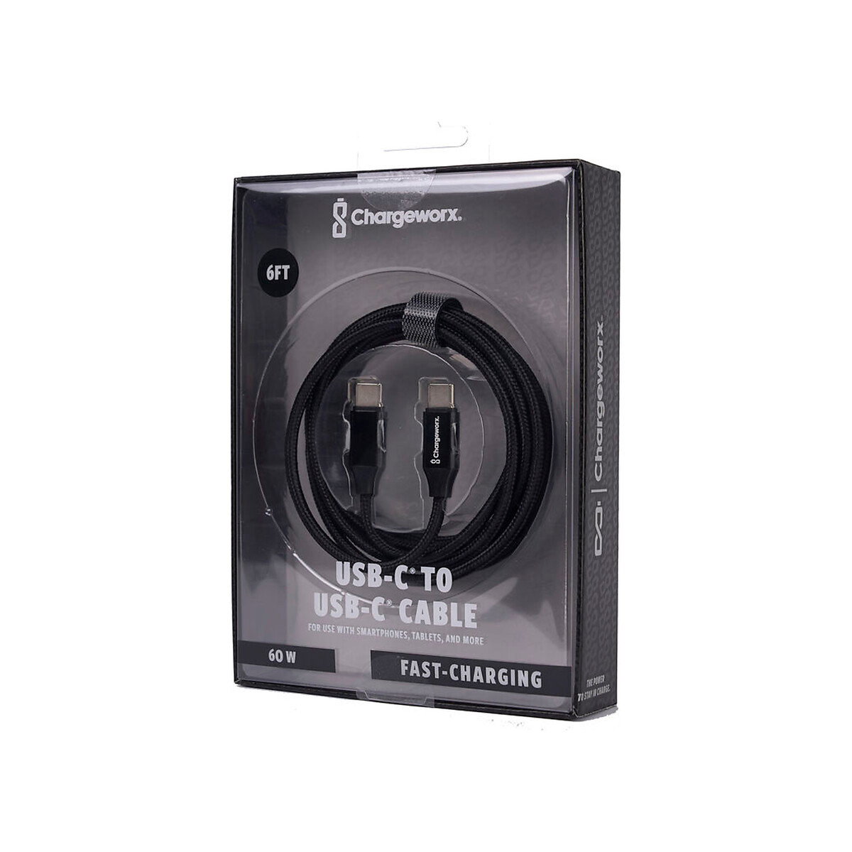 ChargeWorx Nylo-Tuff USB-C 60W Charging Cable (Black, 6')