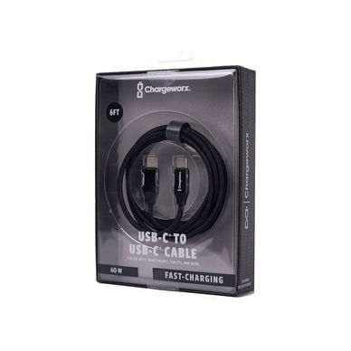 ChargeWorx Nylo-Tuff USB-C 60W Charging Cable (Black, 6')