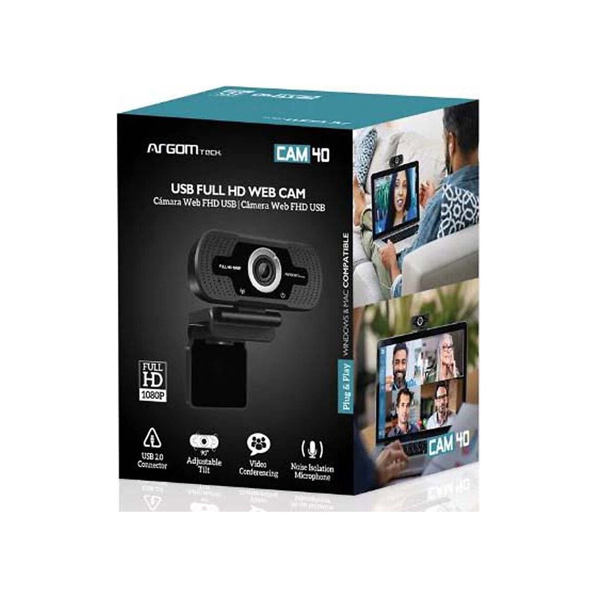 Argomtech - CAM40 Web Cam, 1080P, HD, w/Mic, Black