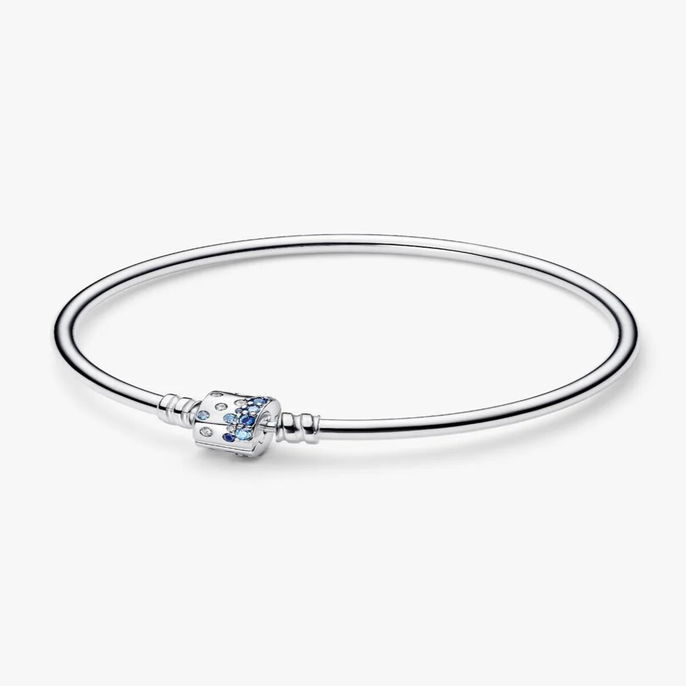 Silver Bangle With Clear And Fancy Blue