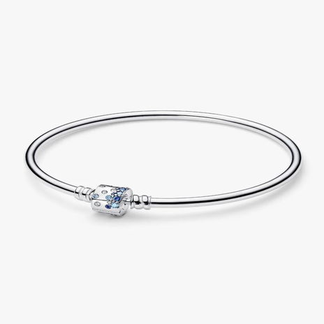 Silver Bangle With Clear And Fancy Blue