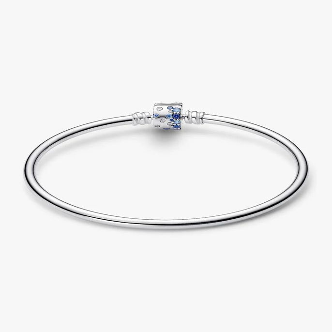 Silver Bangle With Clear And Fancy Blue
