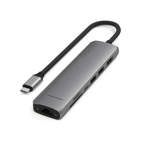 Satechi - 7-in-1 USB-C Slim Multiport Adapter with Ethernet - Space Gray