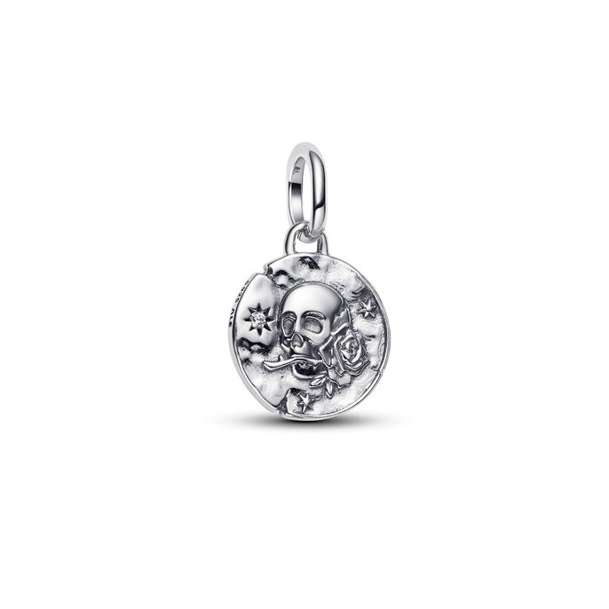 Skull Silver Medallion W Clr Cb Zir