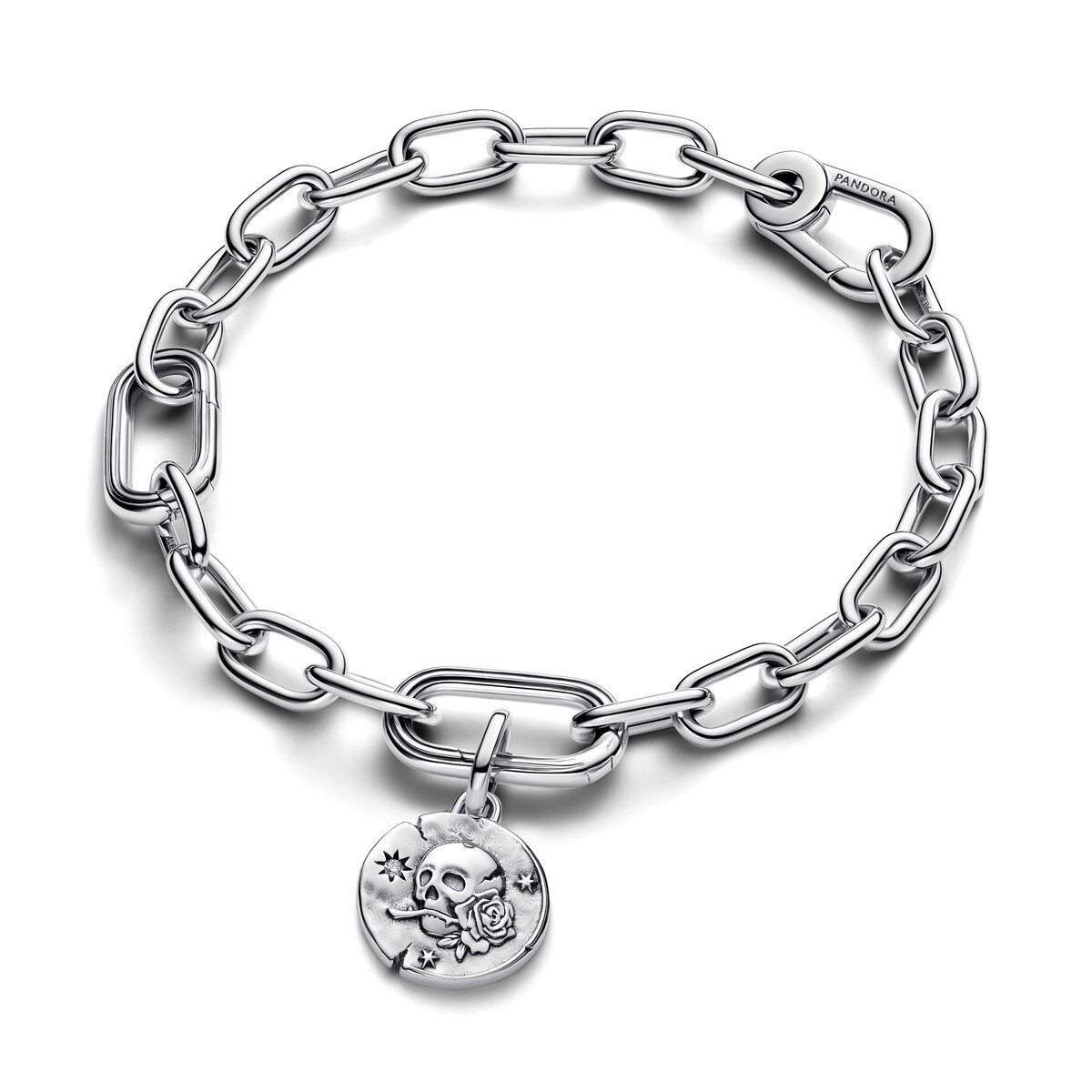 Skull Silver Medallion W Clr Cb Zir