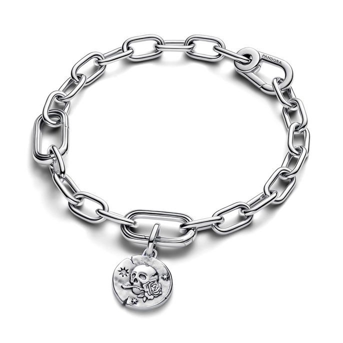 Skull Silver Medallion W Clr Cb Zir