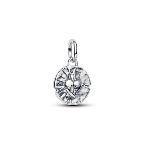 Heart Silver Medallion W Clr Cb Zir