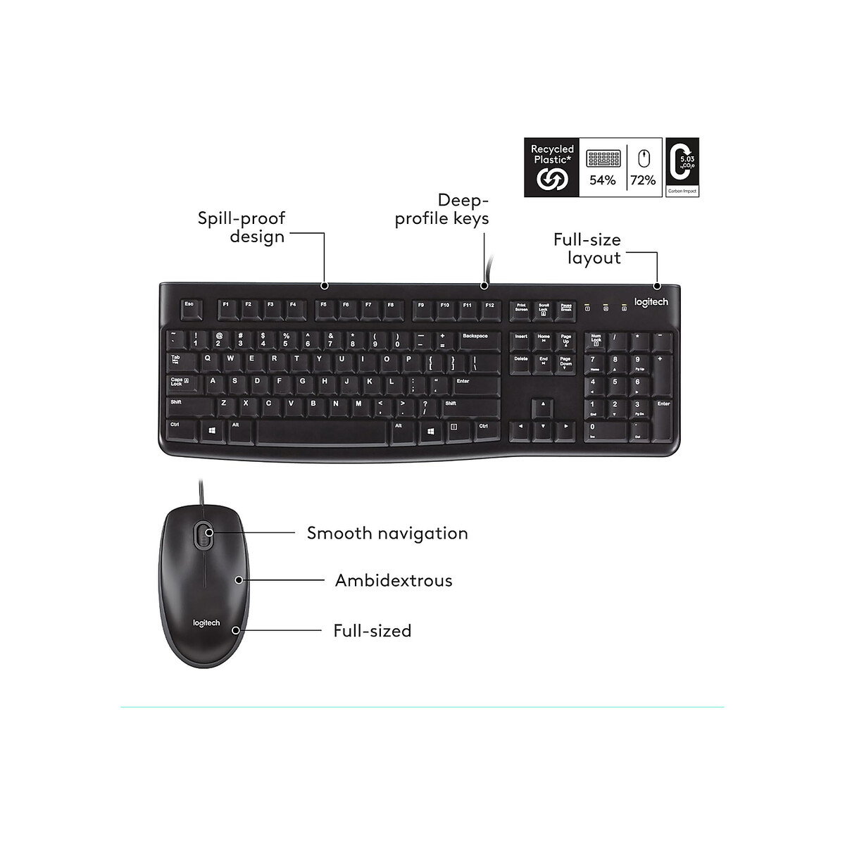 Logitech - MK120 Corded Keyboard and Mouse Combo