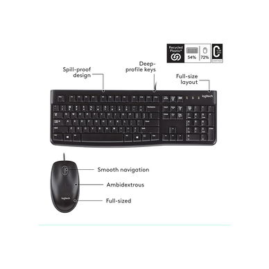 Logitech - MK120 Corded Keyboard and Mouse Combo