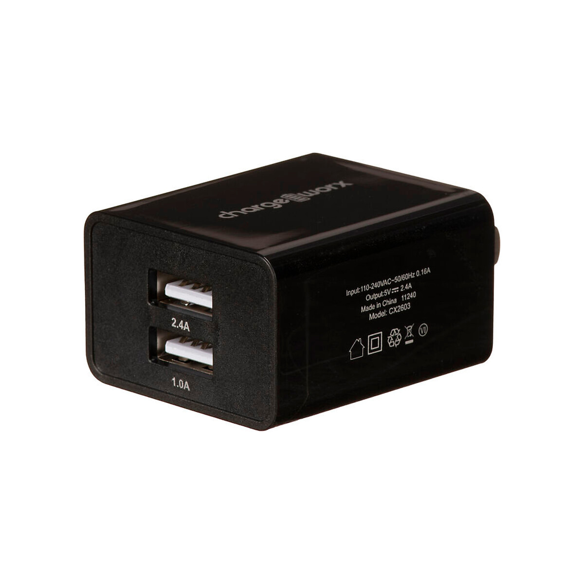 Charge Worx - Wall Charger Dual USB - Black