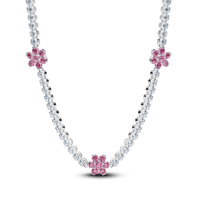Pink Flower Tennis Necklace