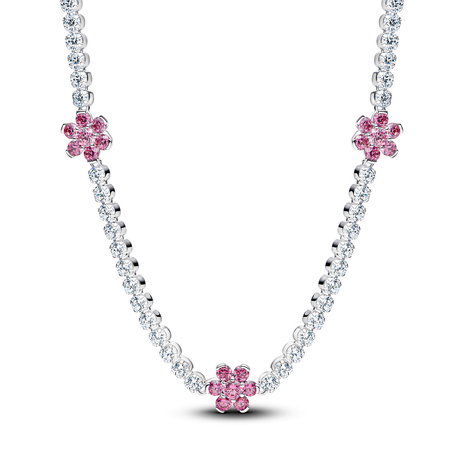 Pink Flower Tennis Necklace