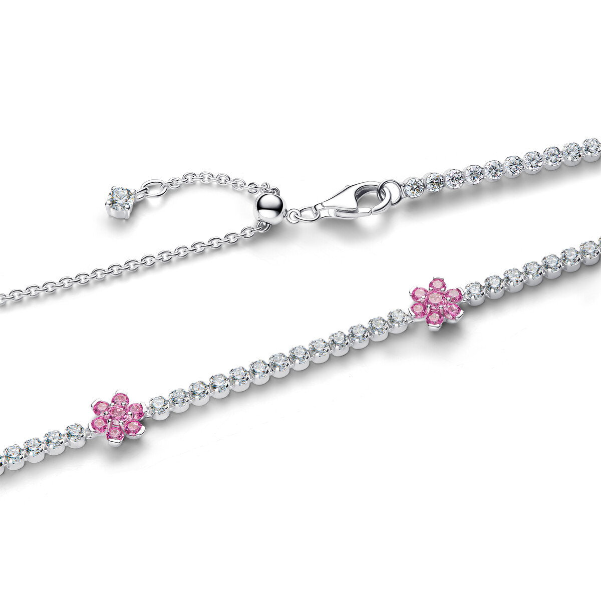 Pink Flower Tennis Necklace