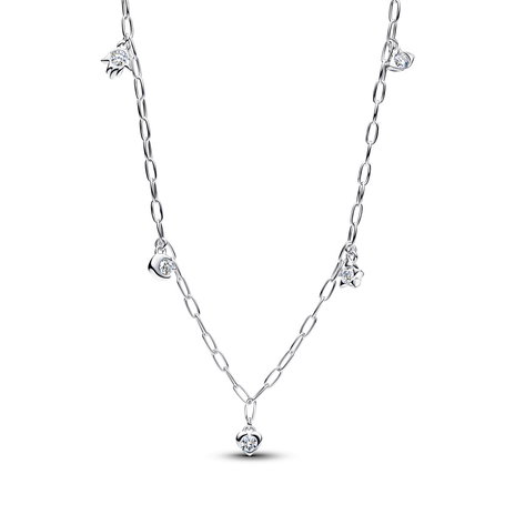 Pandora Talisman Sterling Silver Lab-Grown Diamond Dangle Symbols Paperclip Chain Necklace