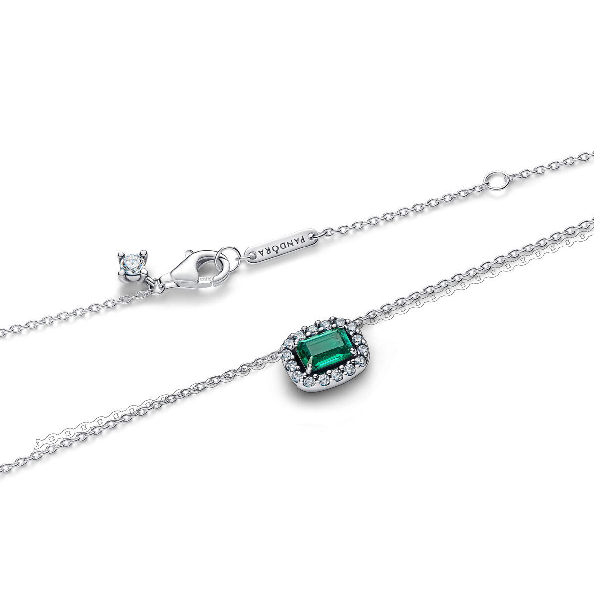Rectangular Sparkling Green Halo Pendant Necklace